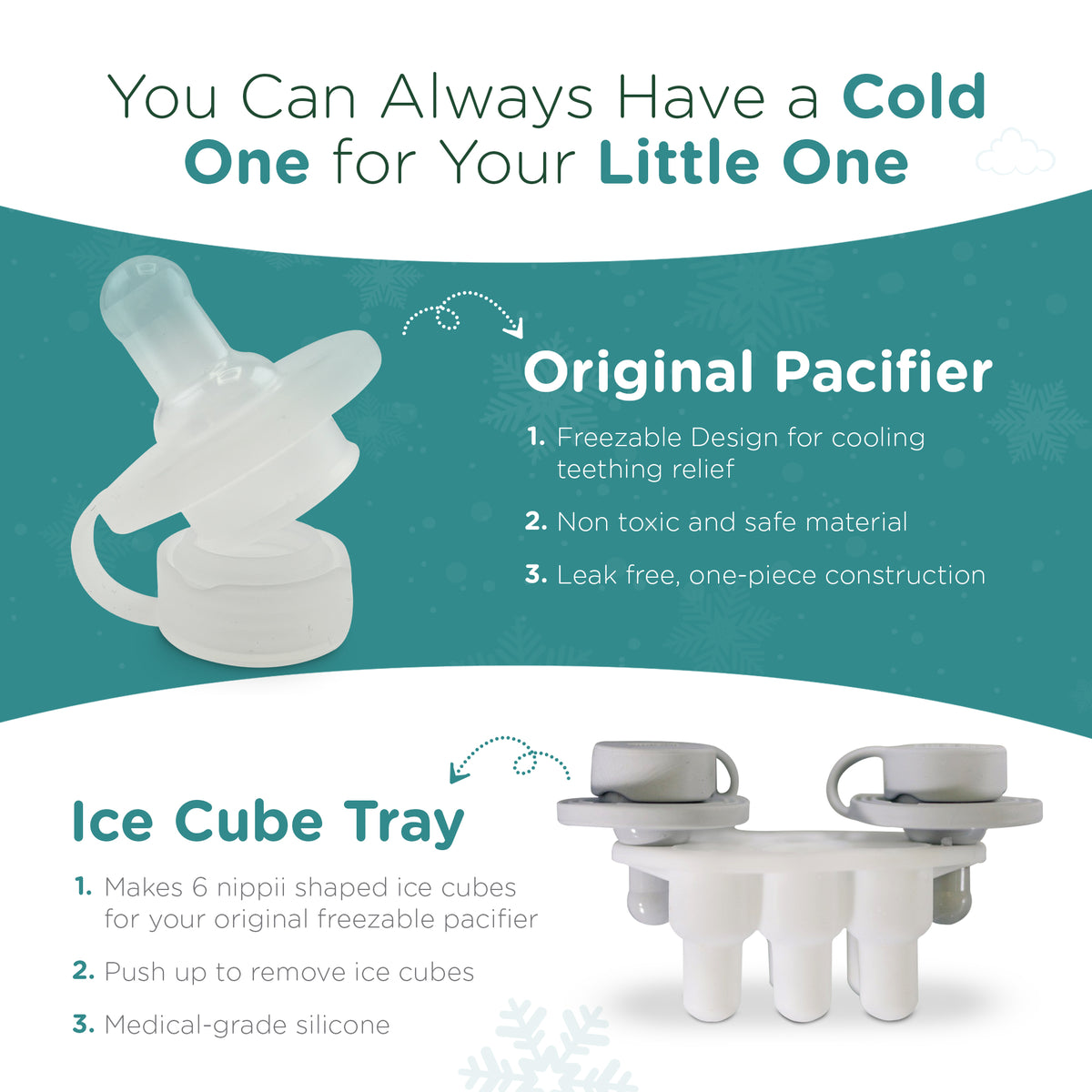 Ultimate Teething Relief - Freezable Teether Pacifier & Ice Cube Tray ...