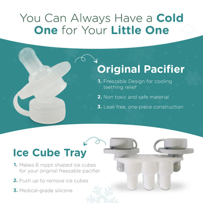 Benefits of using the Nippii ice cube tray with the original Nippii freezable teething pacifier