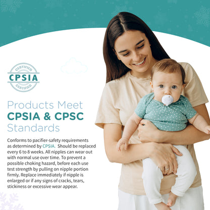 Nippii products meet CPSIA and CPSA standards with care and use details.