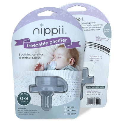 Packaging of Nippii Original freezable teething pacifier.