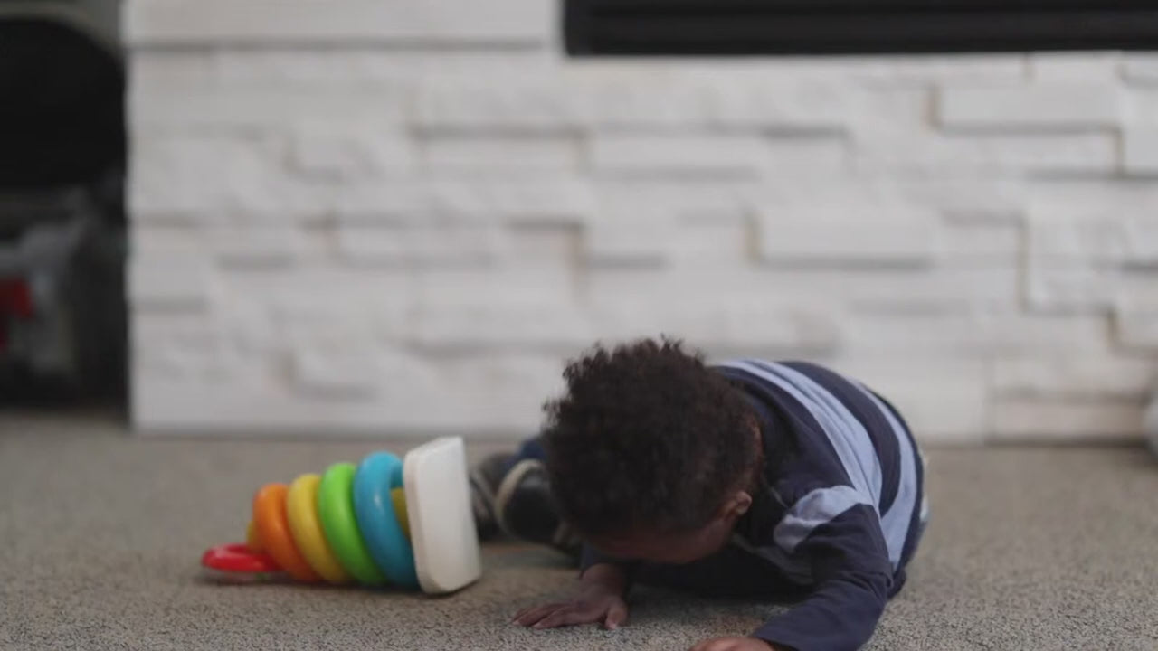 Load video: Teething baby stops when parents gives baby a Nippii teether.